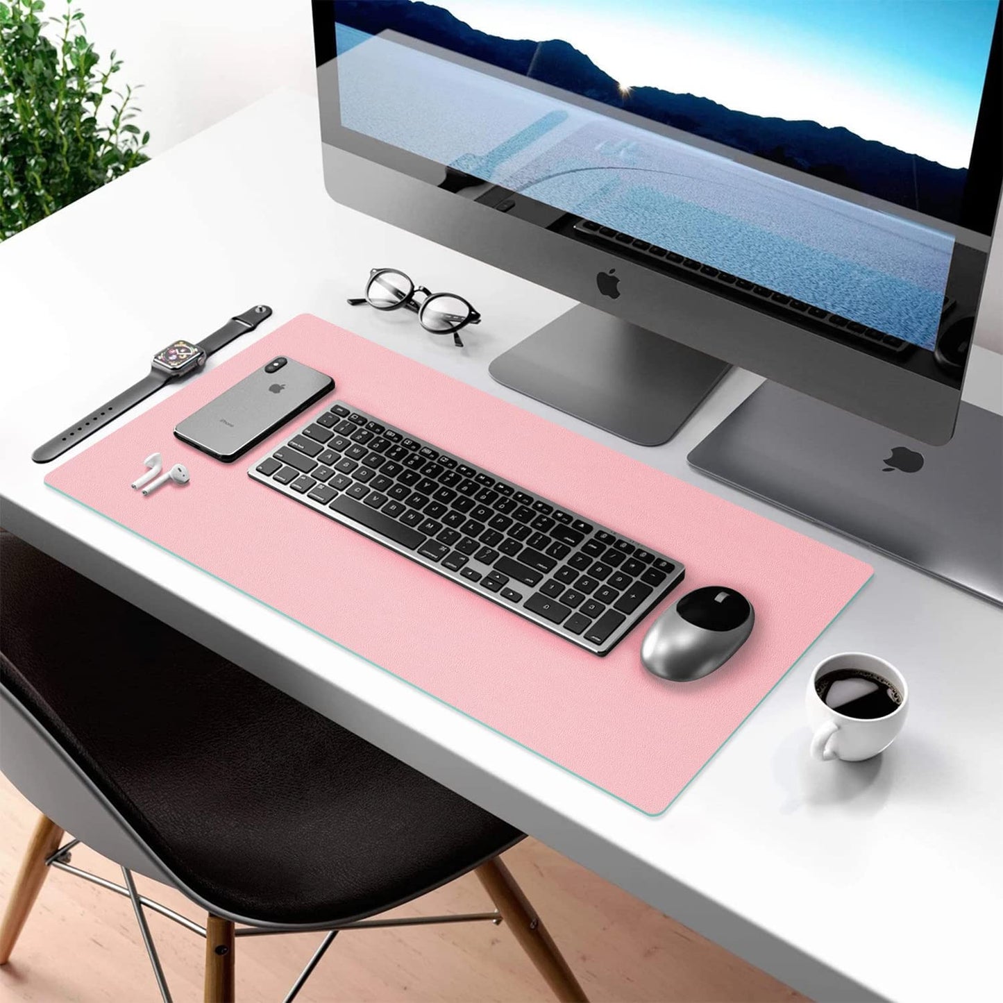 Elevate Your Workspace with the Stylish Double-Sided Pink Desk Pad - Large Non-Slip PU Leather Mouse Mat for Home & Office (23.6" x 13.7")