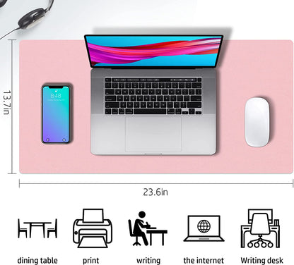 Elevate Your Workspace with the Stylish Double-Sided Pink Desk Pad - Large Non-Slip PU Leather Mouse Mat for Home & Office (23.6" x 13.7")