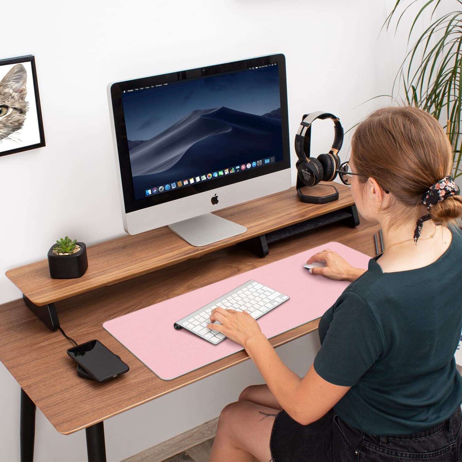 Elevate Your Workspace with the Stylish Double-Sided Pink Desk Pad - Large Non-Slip PU Leather Mouse Mat for Home & Office (23.6" x 13.7")