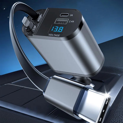 Retractable Car Charger 4 in 1 Fast Charge Car Phone Charger 120W with USB Type C Cable