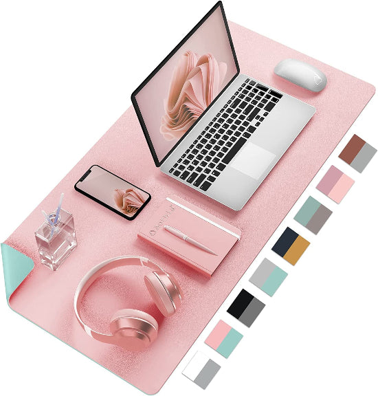 Elevate Your Workspace with the Stylish Double-Sided Pink Desk Pad - Large Non-Slip PU Leather Mouse Mat for Home & Office (23.6" x 13.7")